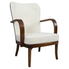 Poltrona Werner West in betulla tinta scuro e lana bianca, Wilh. Schauman 1930