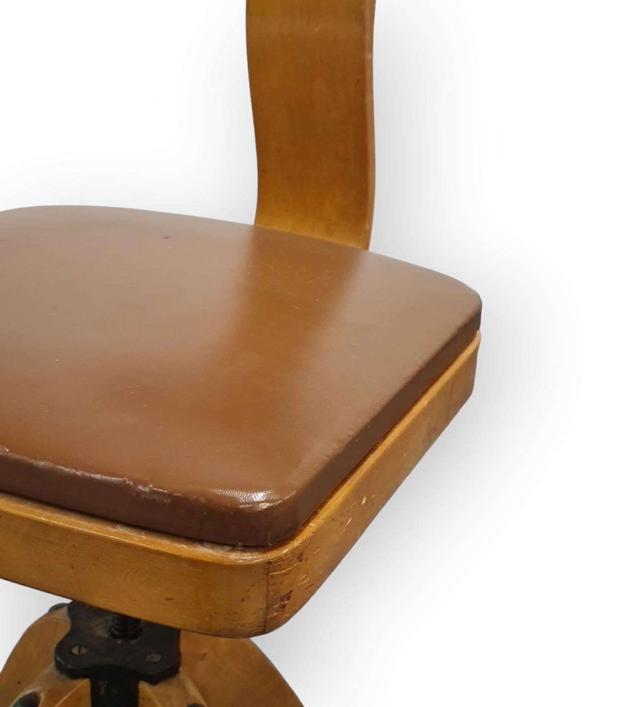 Faux Leather Werner West Swivel Working Chair, Wilh. Schauman 1930s For Sale