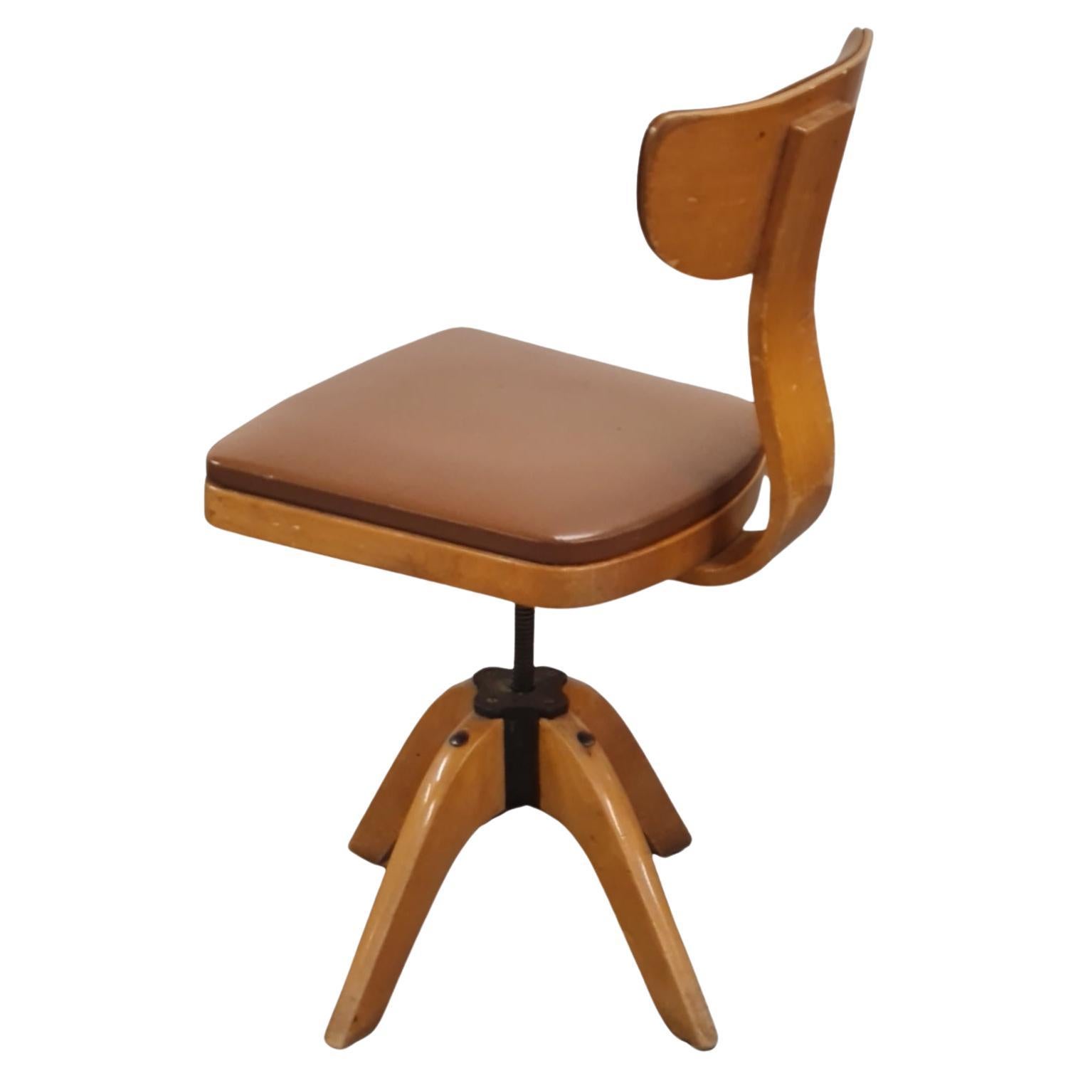 A Werner West Swivel Working Chair in Birch & Faux Leather, Wilh. Schauman 1930s