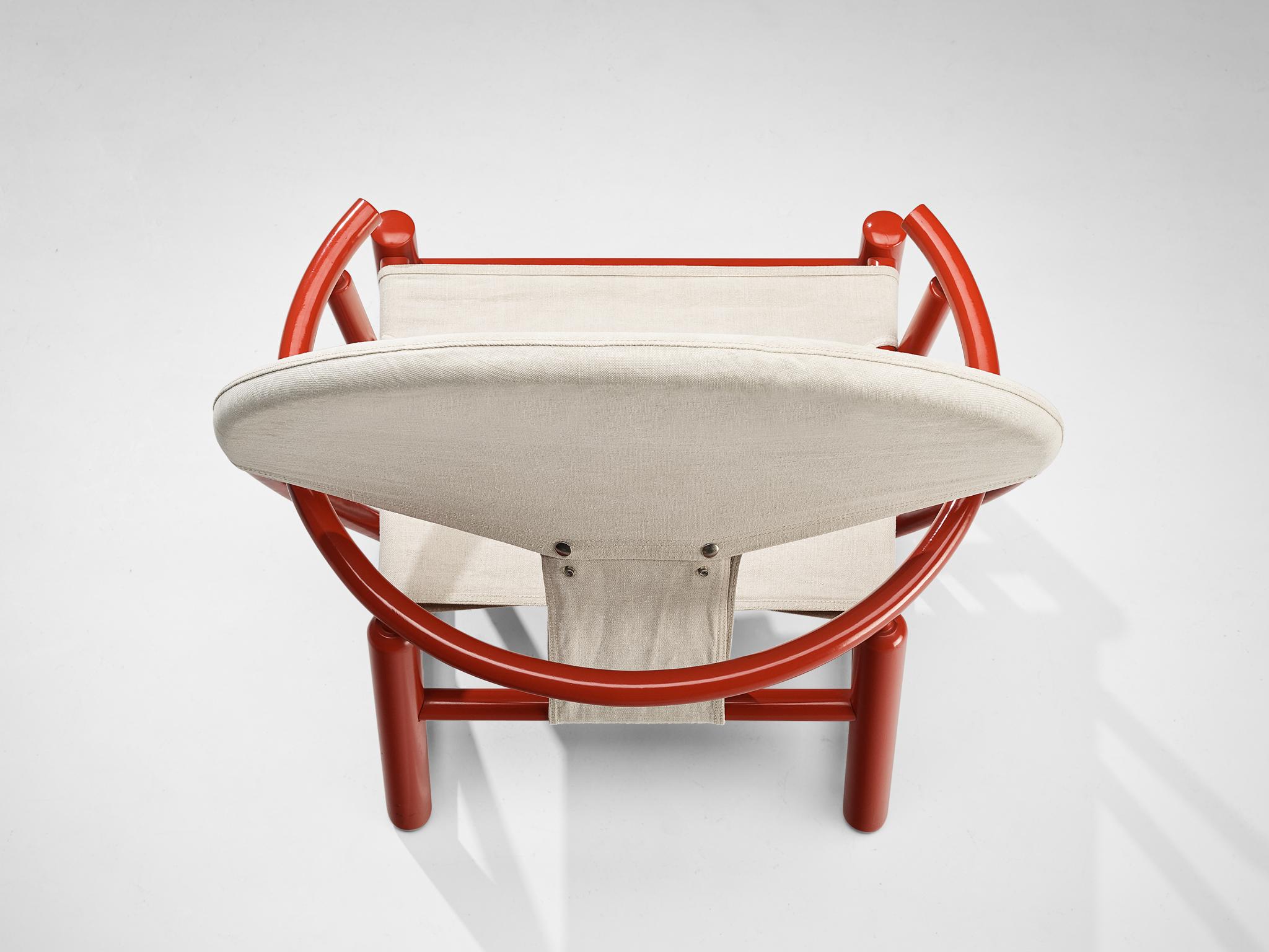 Post-Modern Werther Toffoloni & Piero Palange Pair of ‘Hoop’ Red Chairs in Canvas  For Sale