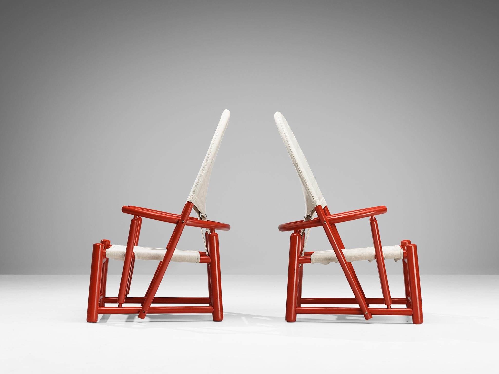 Werther Toffoloni & Piero Palange Pair of ‘Hoop’ Red Chairs in Canvas  In Good Condition For Sale In Waalwijk, NL