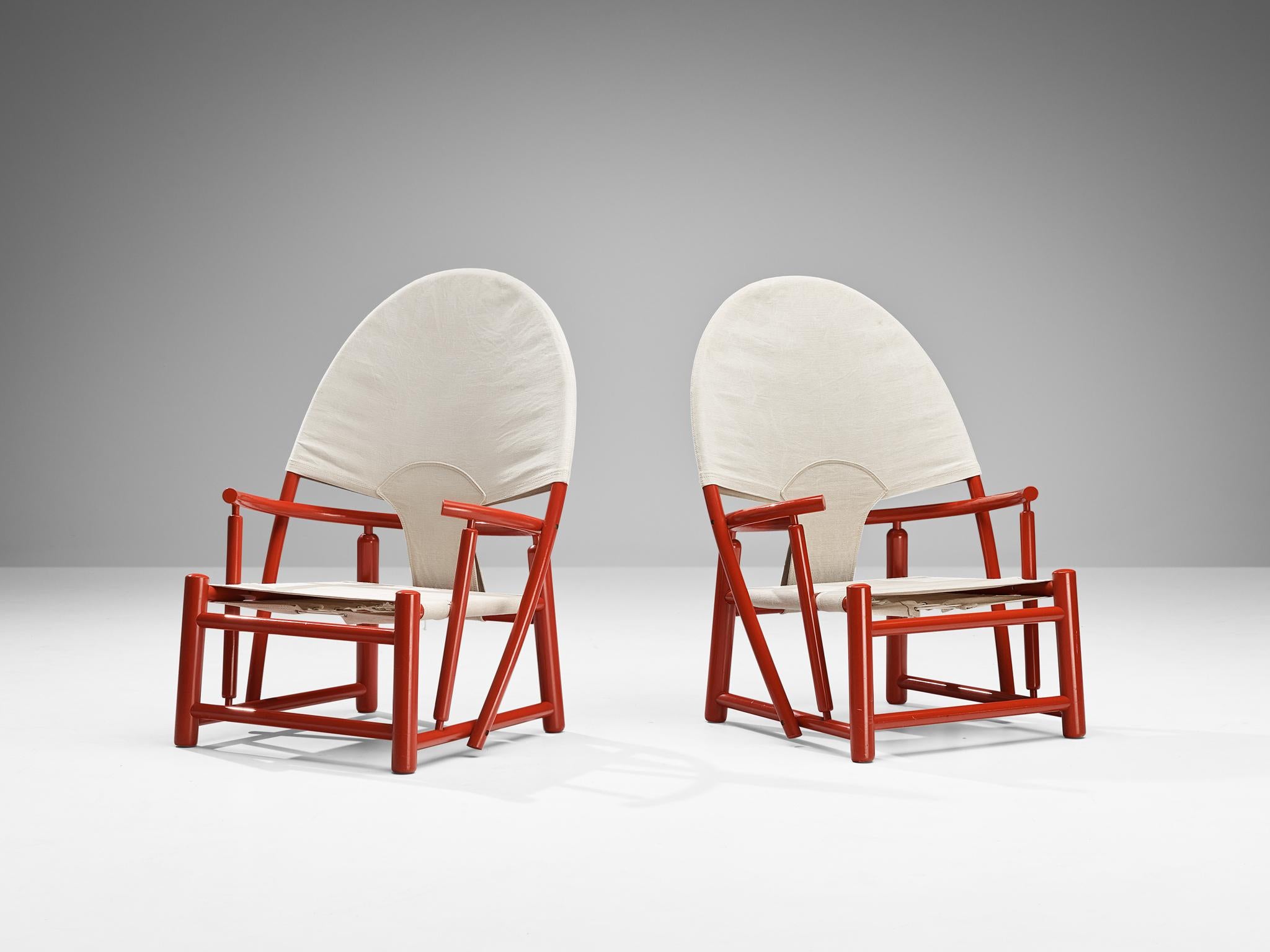 Late 20th Century Werther Toffoloni & Piero Palange Pair of ‘Hoop’ Red Chairs in Canvas  For Sale