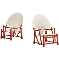 Retro Werther Toffoloni & Piero Palange Pair of ‘Hoop’ Red Chairs in Canvas