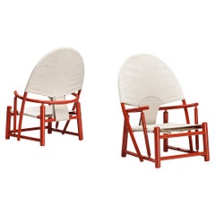 Retro Werther Toffoloni & Piero Palange Pair of ‘Hoop’ Red Chairs in Canvas 