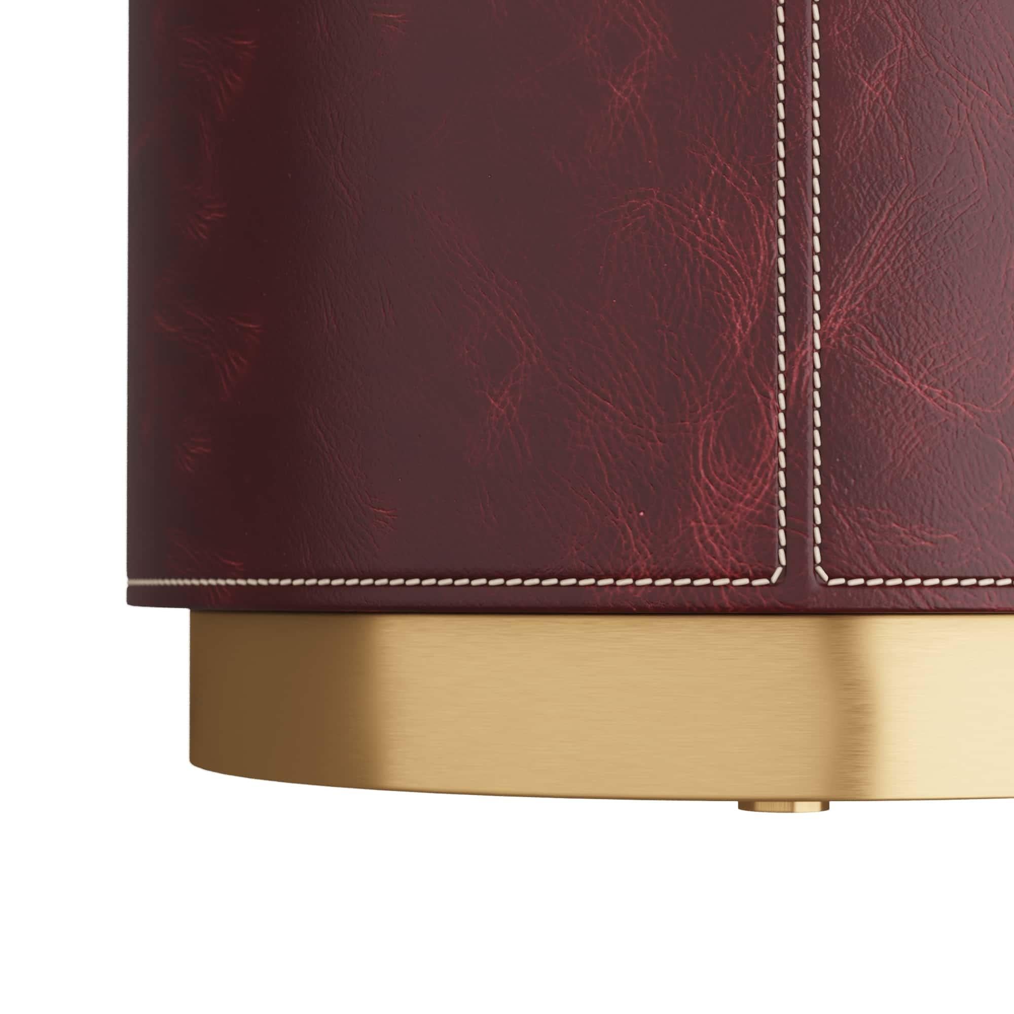 Wes Akzenttisch FAI05  - Merlot-Leder und antikes Messing im Angebot 3