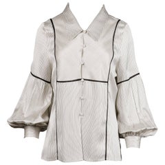 Wes Gordon Creamy Striped Silk Blouse with Blouson Sleeves and Matching Scarf 14