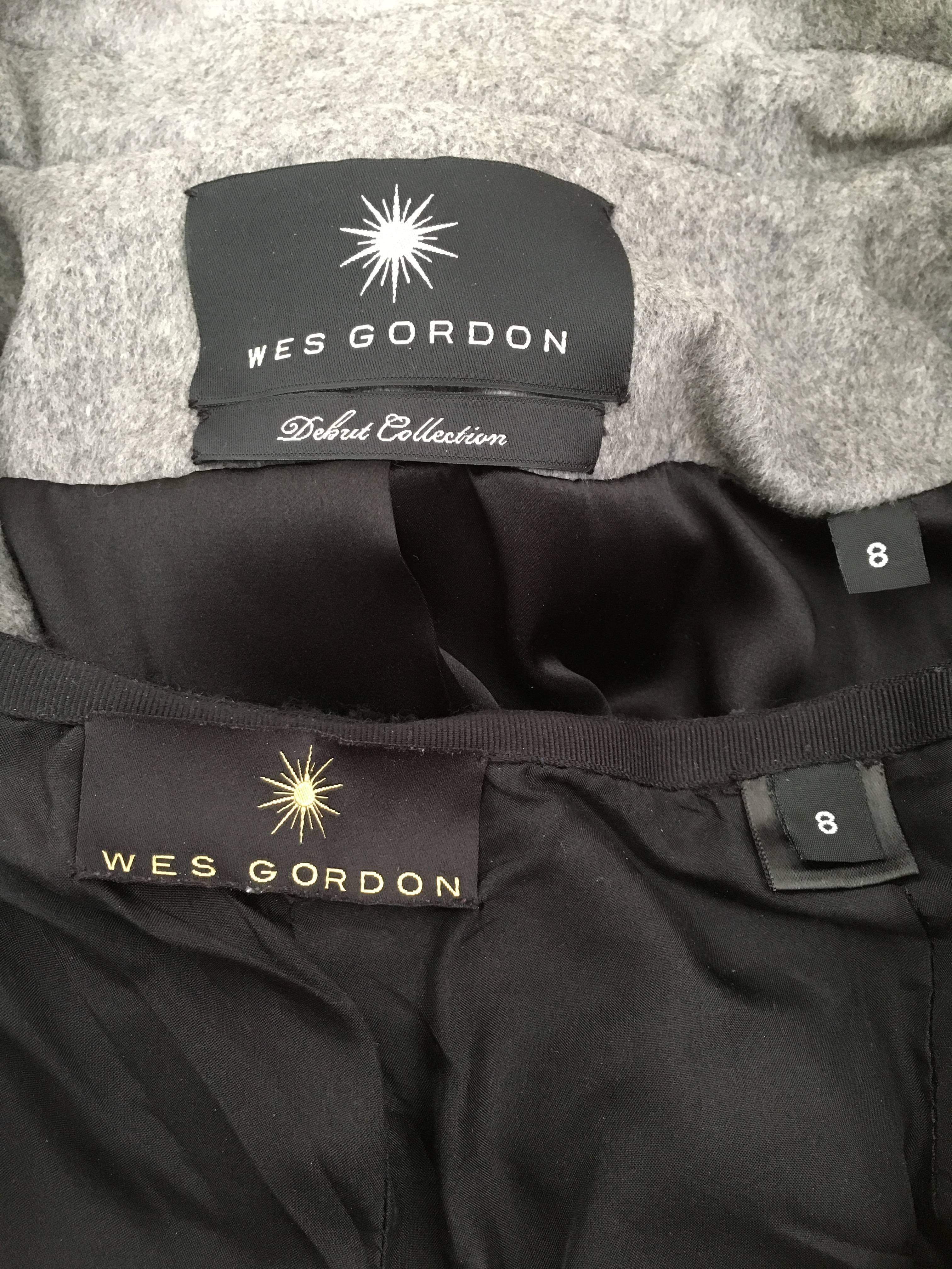 Wes Gordon Grey Wool with Silver Leather Pant Suit is Size 8.  For Sale 6