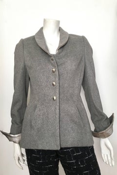 Wes Gordon Grey Wool with Silver Leather Pant Suit is Size 8.