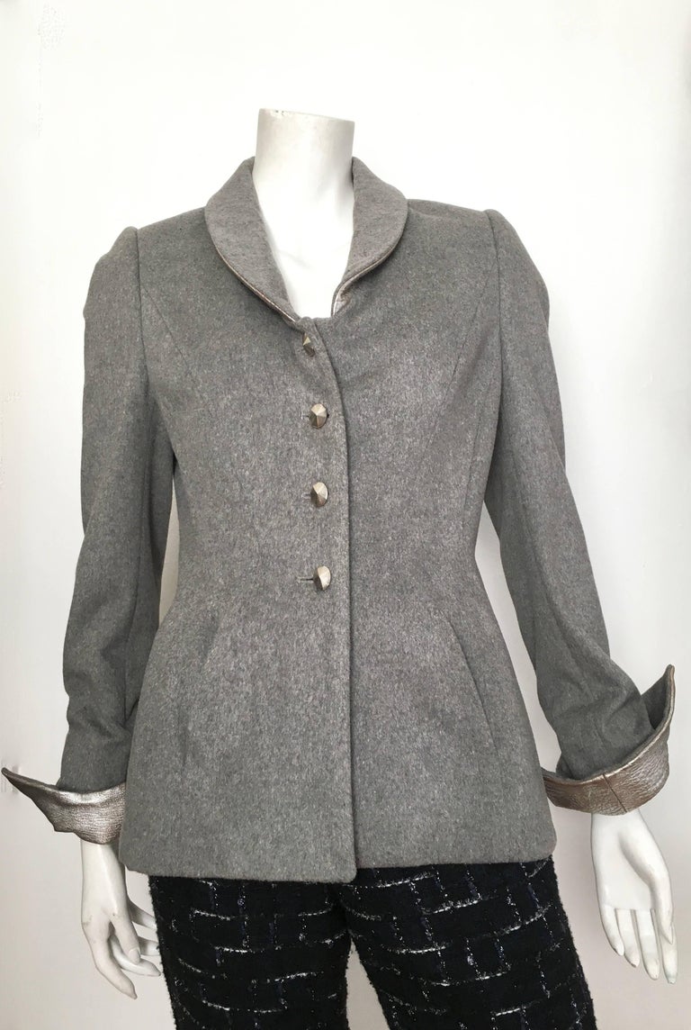 Wes Gordon Grey Wool with Silver Leather Pant Suit is Size 8. For Sale ...