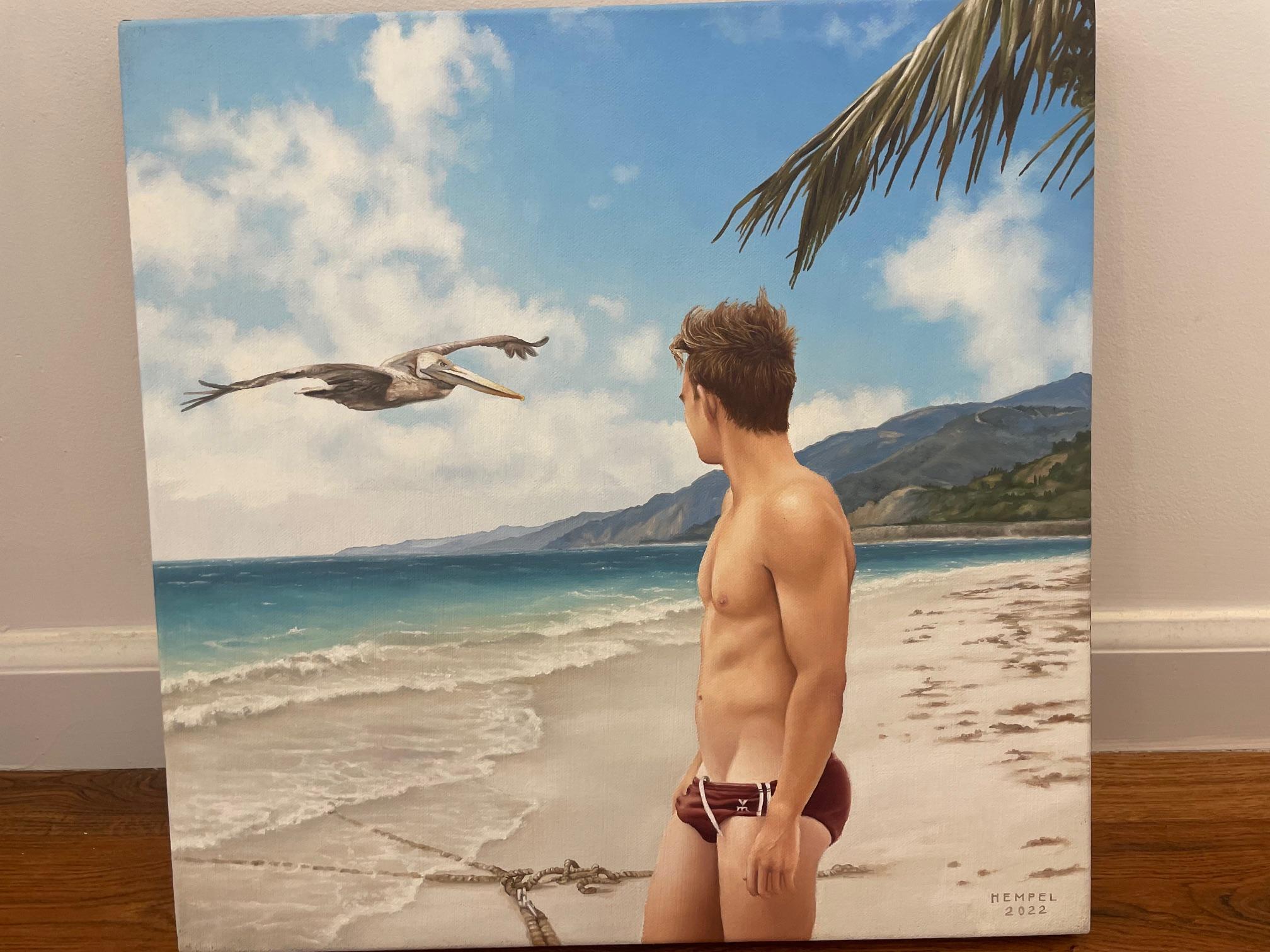 Santa Monica Beach, 11 heures - Réalisme américain Painting par Wes Hempel