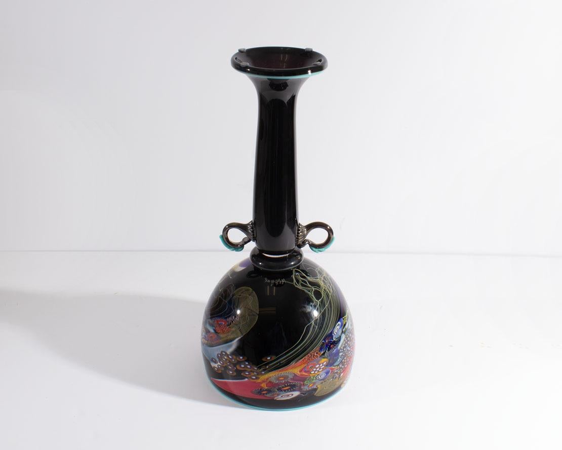 Verre brun Vase à compote en verre d'art Colorfield signé Wes Hunting en vente
