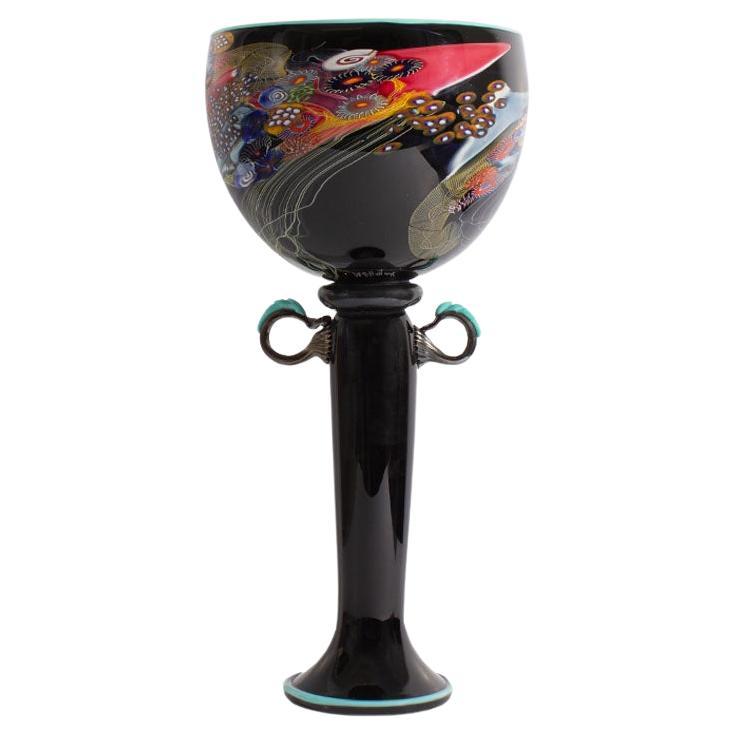 Vase à compote en verre d'art Colorfield signé Wes Hunting en vente