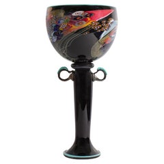 Vase à compote en verre d'art Colorfield signé Wes Hunting