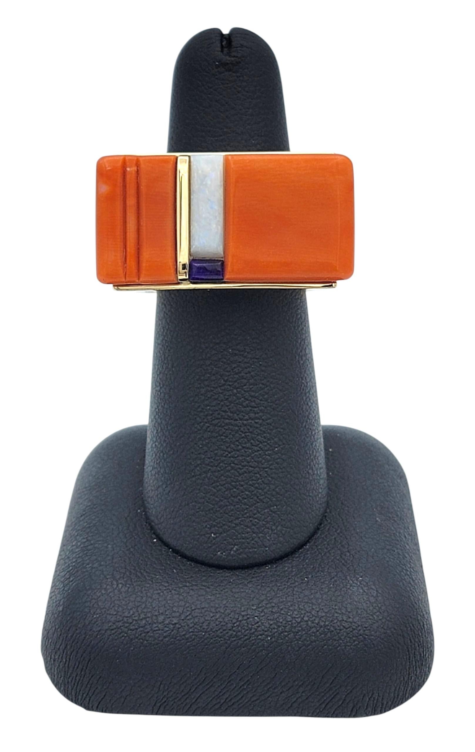 Wes Willie Bague incrustée de corail quadrillé, de sugilite, d'opale et de turquoise en or 14 carats en vente 7