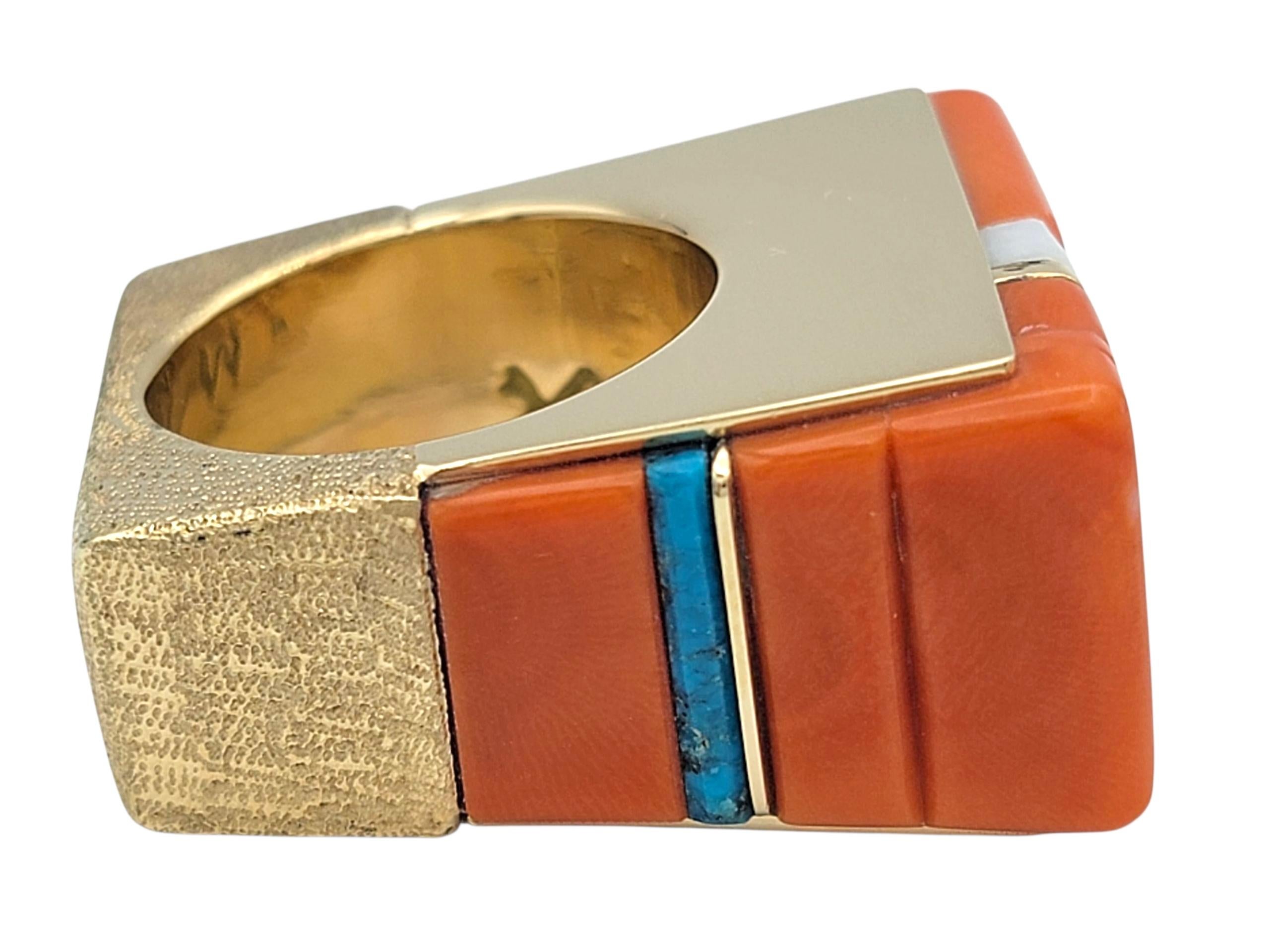 Wes Willie Bague incrustée de corail quadrillé, de sugilite, d'opale et de turquoise en or 14 carats Bon état - En vente à Scottsdale, AZ