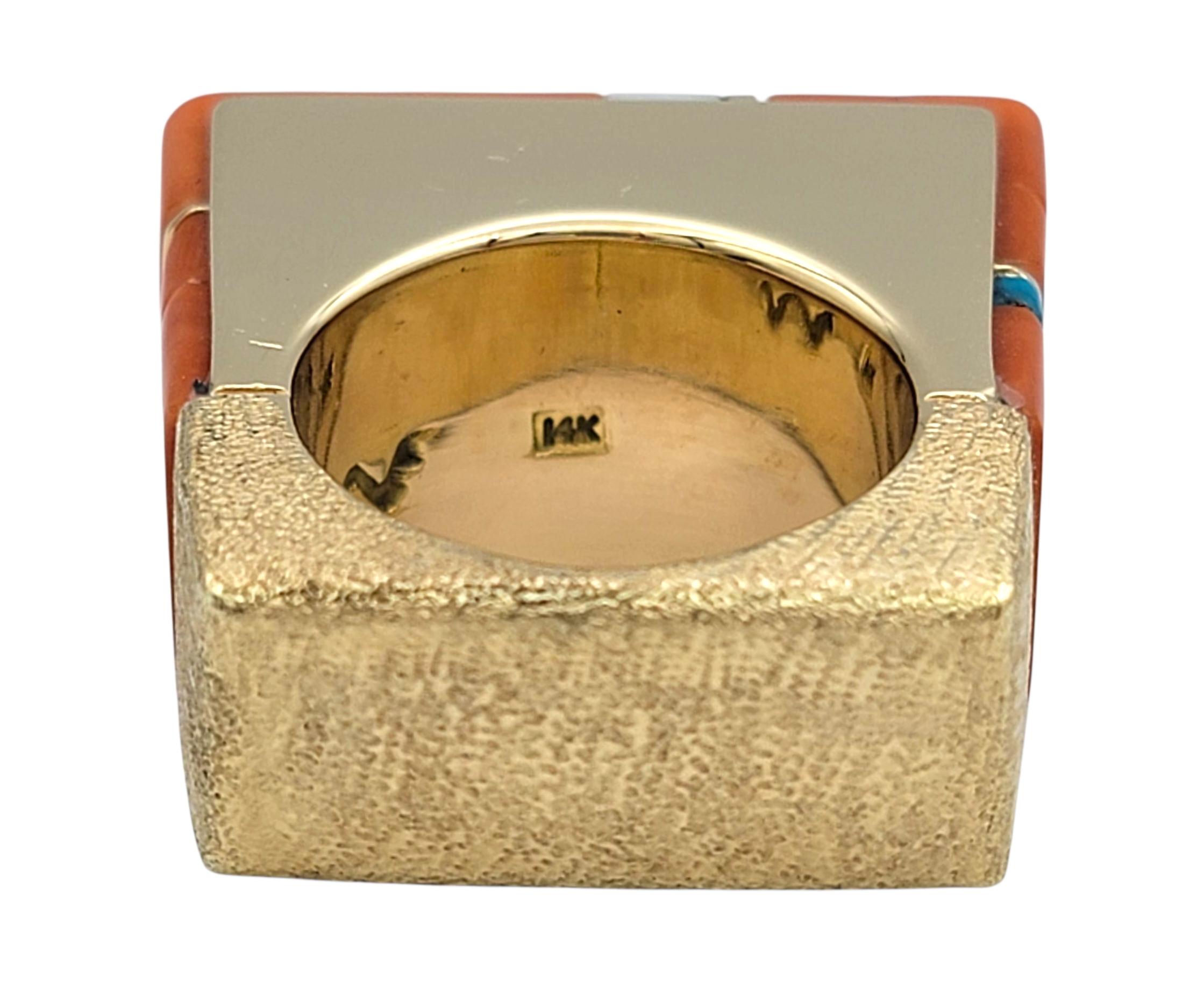 Wes Willie Bague incrustée de corail quadrillé, de sugilite, d'opale et de turquoise en or 14 carats en vente 1