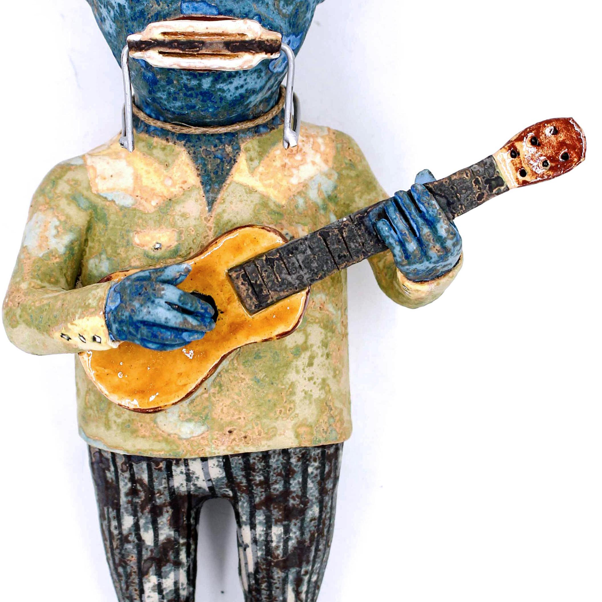 Blues Man, 2018, ceramic earthenware sculpture - Contemporary Sculpture by Wesley Anderegg