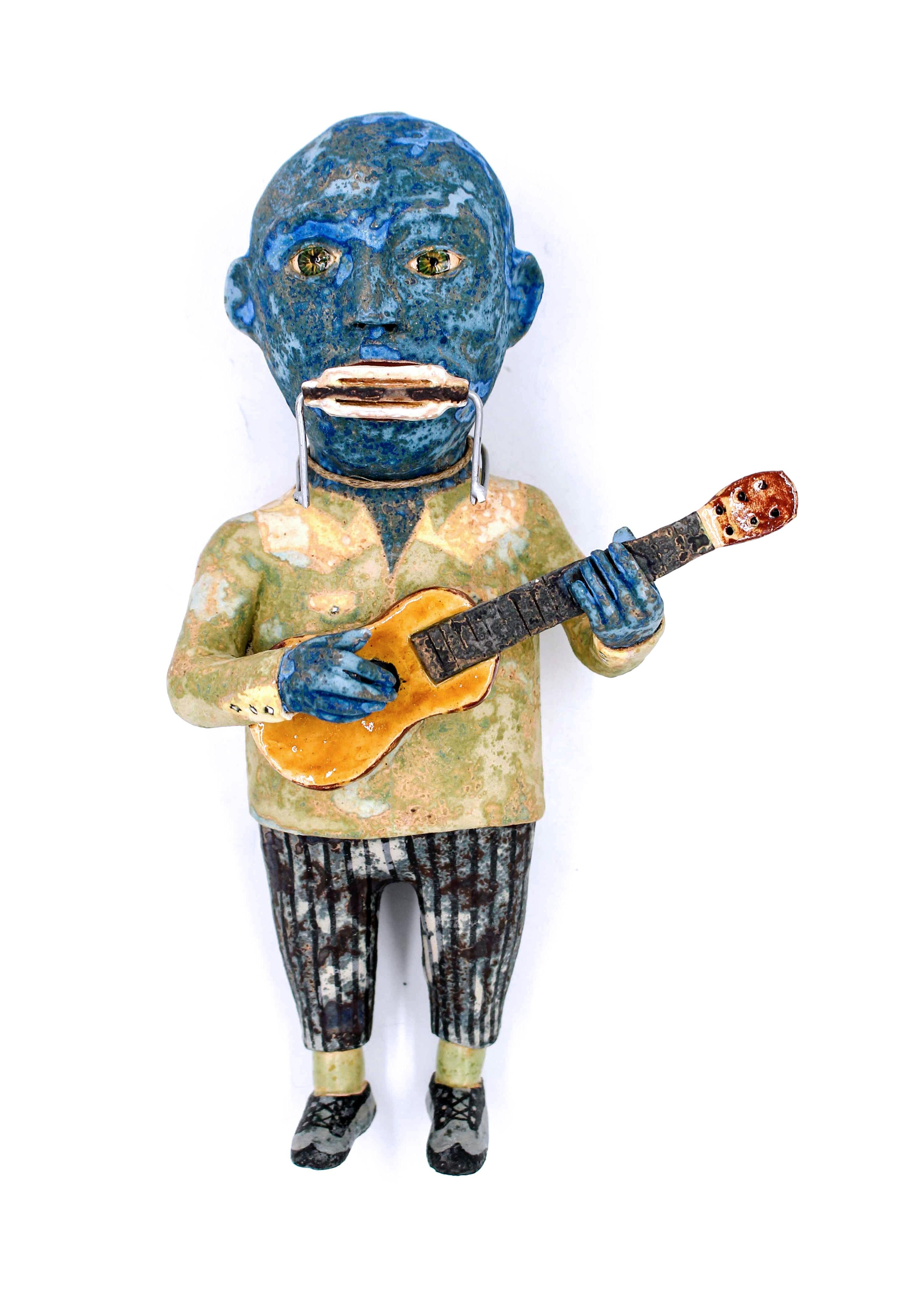 Wesley Anderegg Figurative Sculpture - Blues Man, 2018, ceramic earthenware sculpture