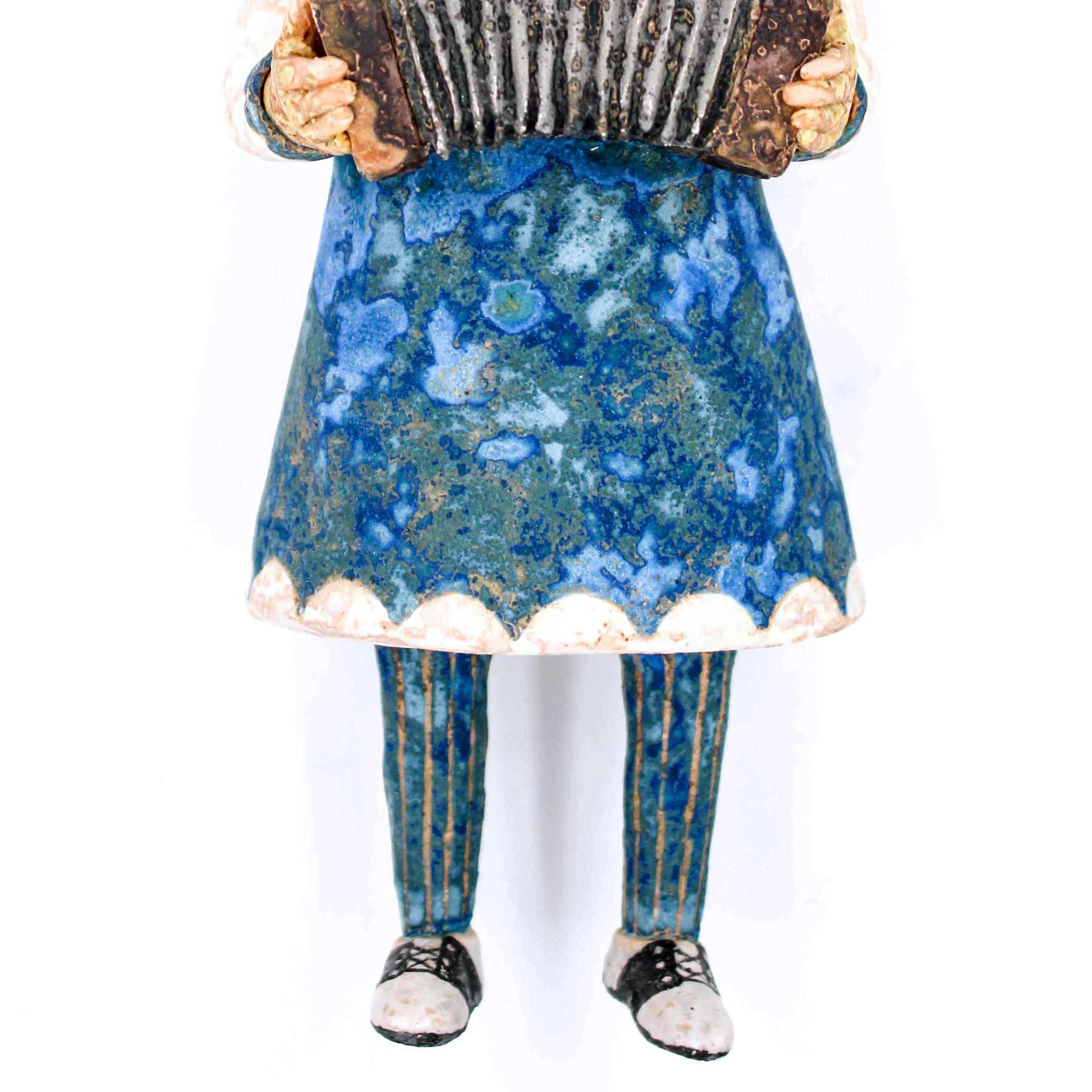 Lady With Concertina, 2018, ceramic earthenware sculpture - Sculpture by Wesley Anderegg