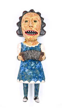Lady With Concertina, 2018, ceramic earthenware sculpture