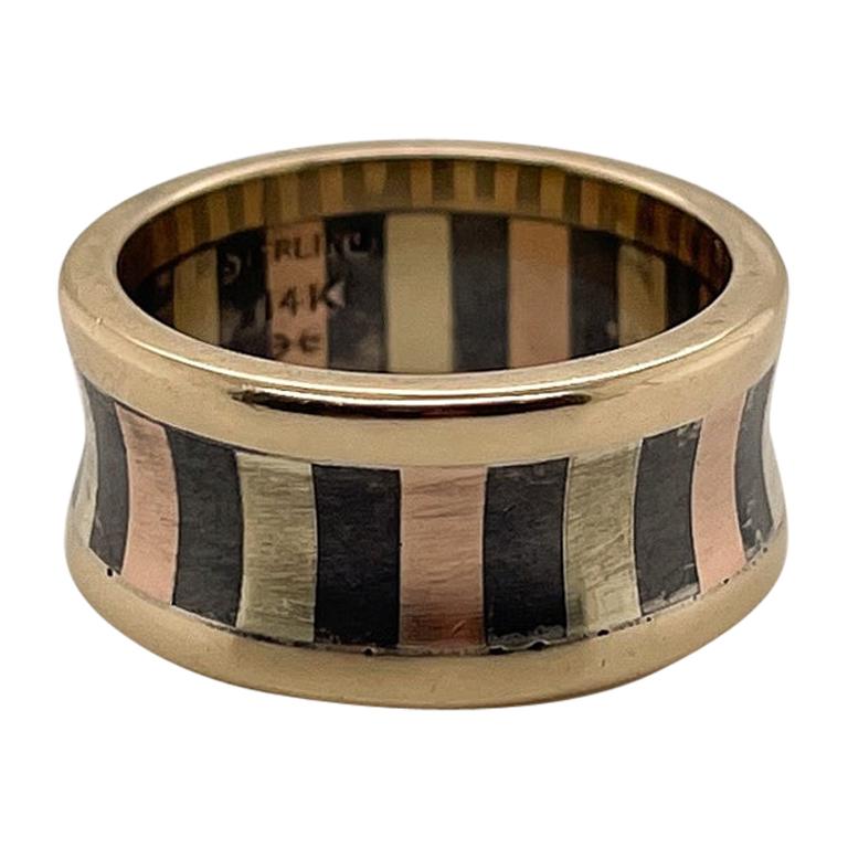 Wesley Emmons Mixed Metals 14 Karat Yellow Gold, Rose Gold and Silver Band Ring For Sale