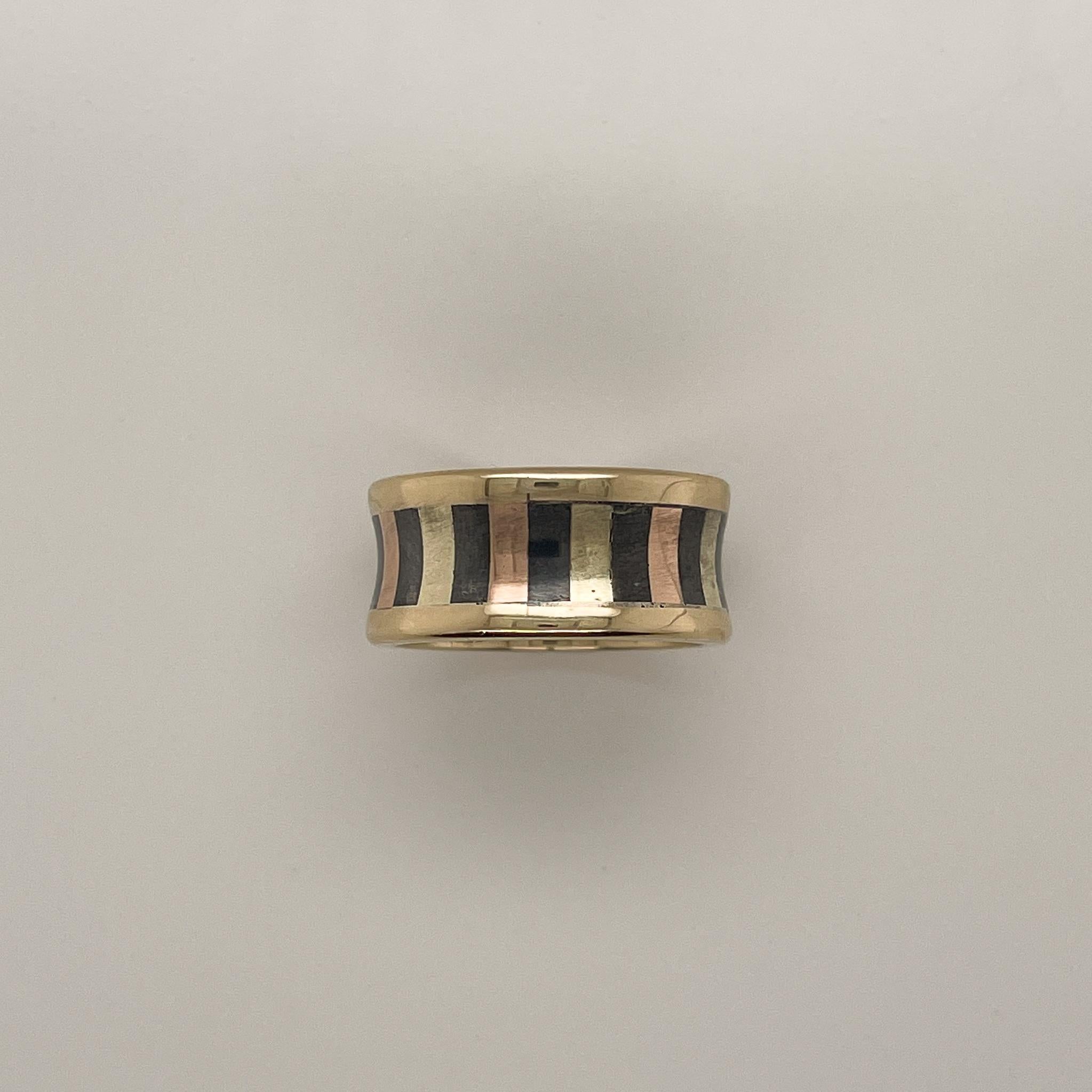 Wesley Emmons Mixed Metals 14 Karat Yellow Gold, Rose Gold and Silver Band Ring In Good Condition For Sale In Philadelphia, PA