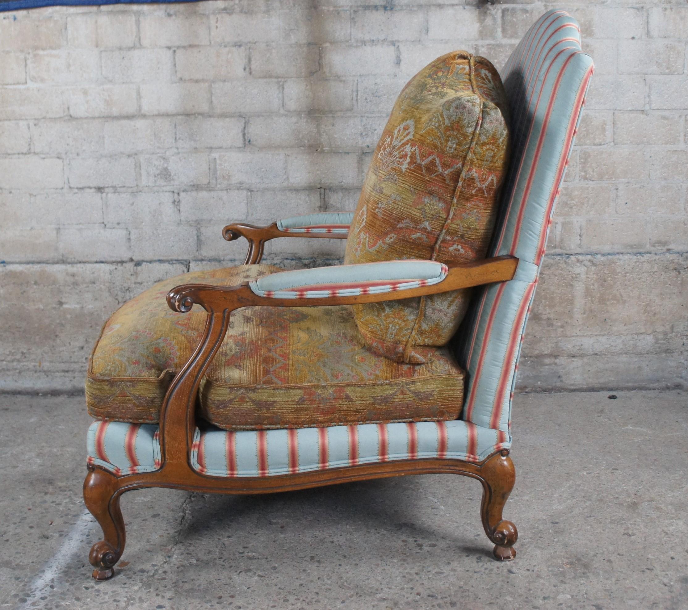20th Century Wesley Hall French Louis XV Versailles Bergere Striped Oversized Armchair 42