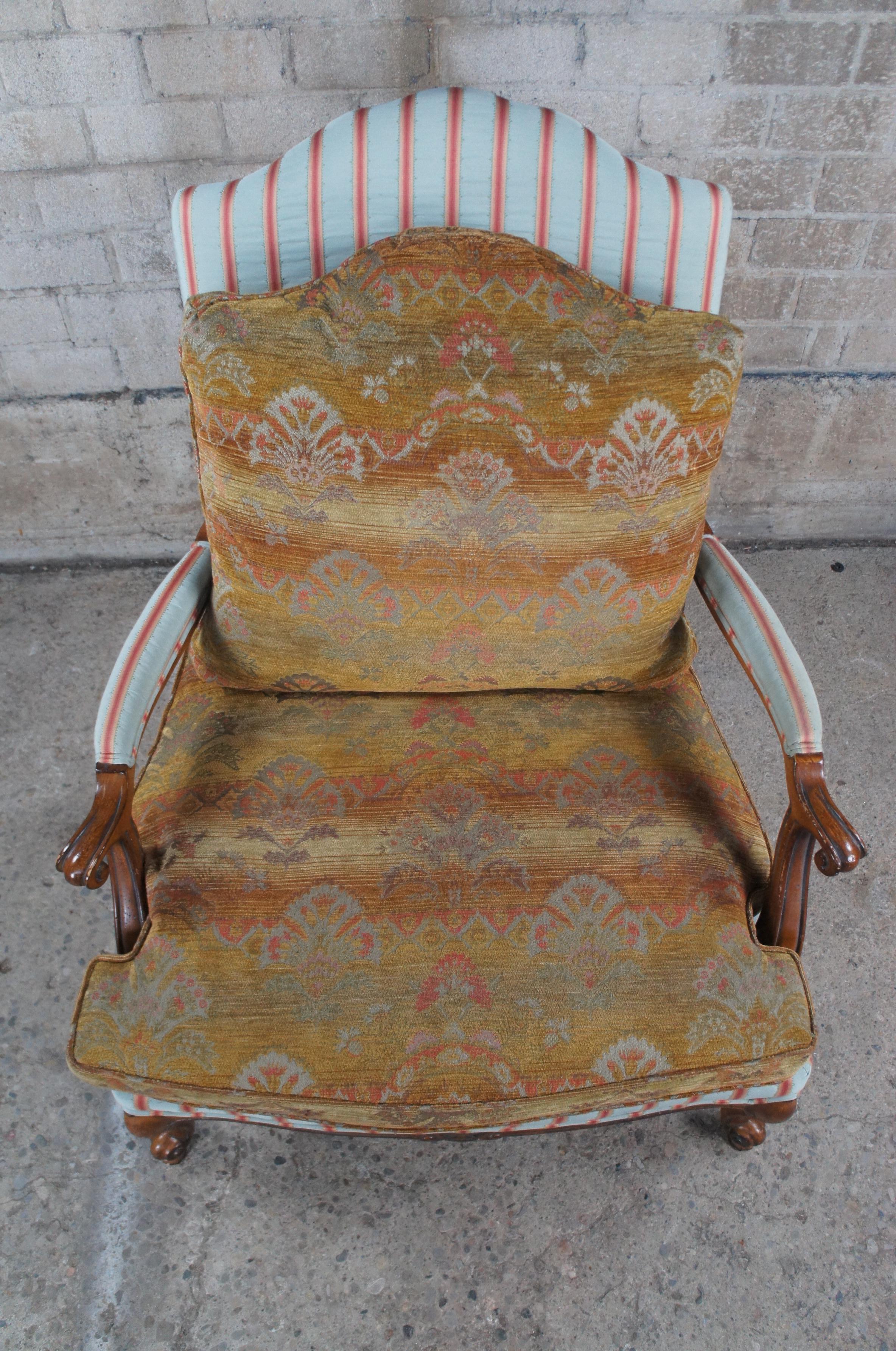 Wesley Hall French Louis XV Versailles Bergere Striped Oversized Armchair 42