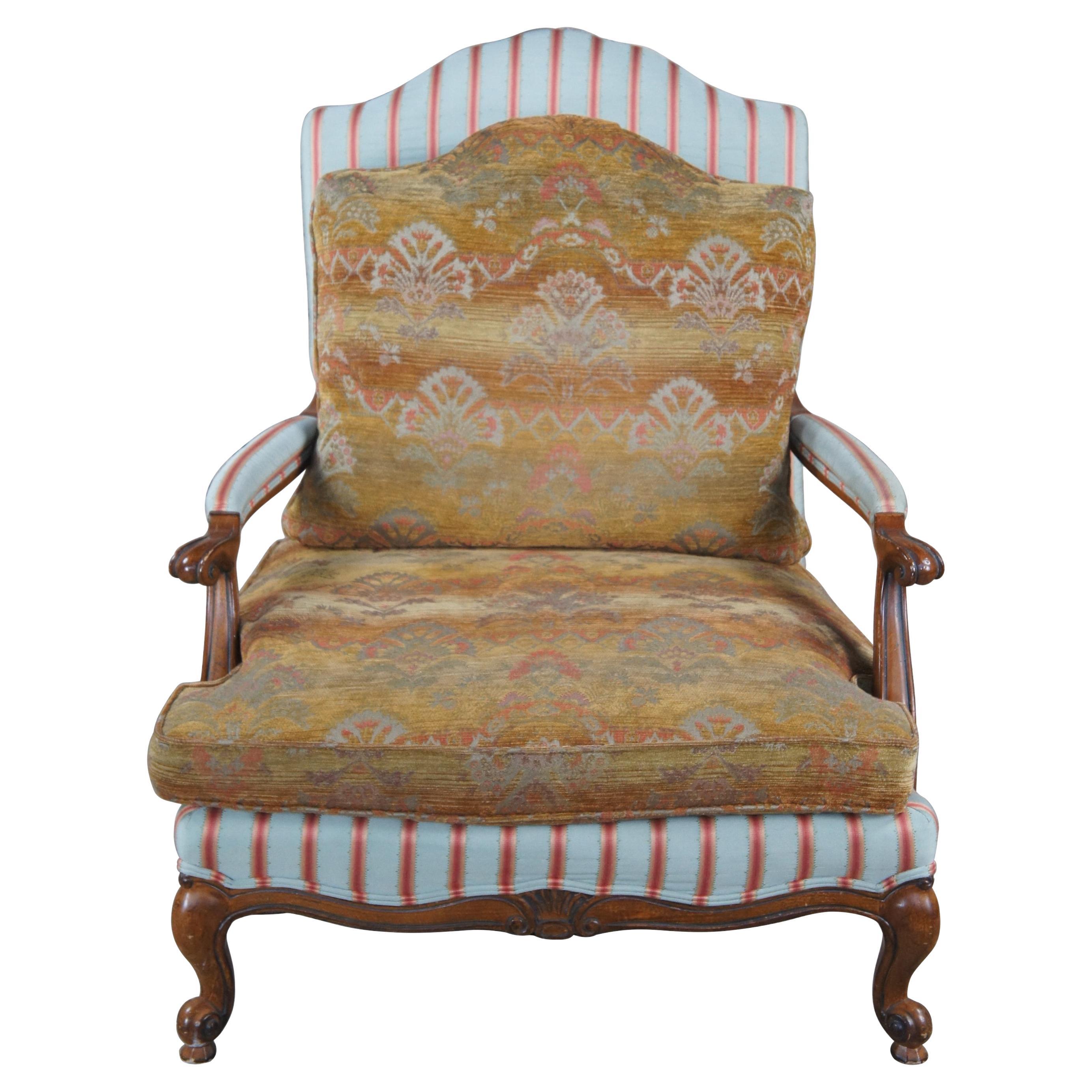 Wesley Hall French Louis XV Versailles Bergere Striped Oversized Armchair 42" For Sale
