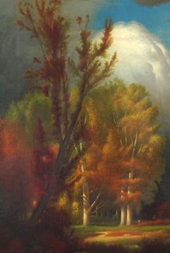 Paysage bucolique d'automne de la Nouvelle-Angleterre - Vaches par le trou d'eau 19ème siècle