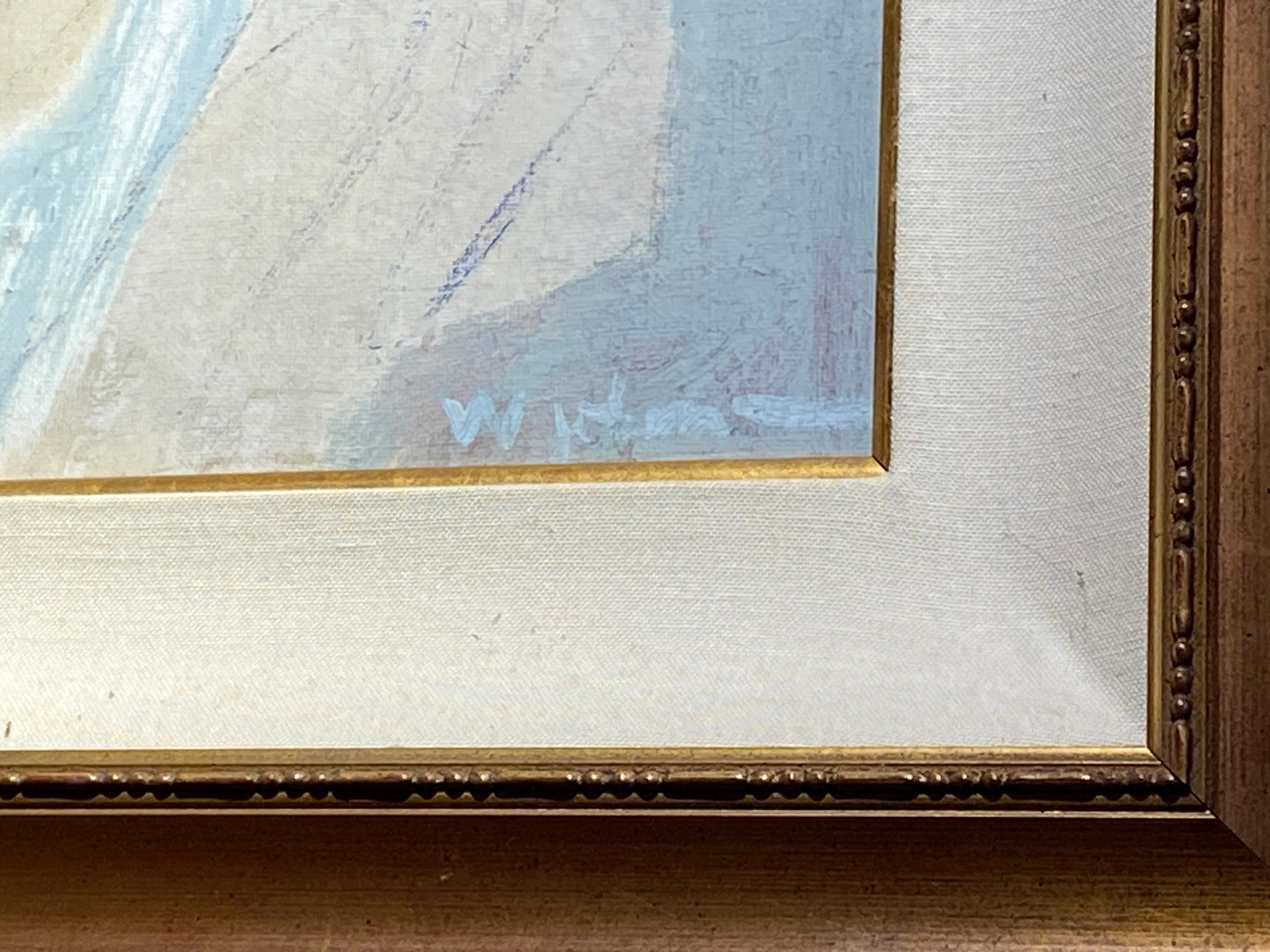 Grande quadro astratto chiaro con cornice dorata di Wesley Johnson in vendita 1