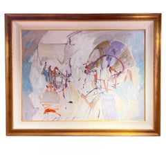 Grande quadro astratto chiaro con cornice dorata di Wesley Johnson