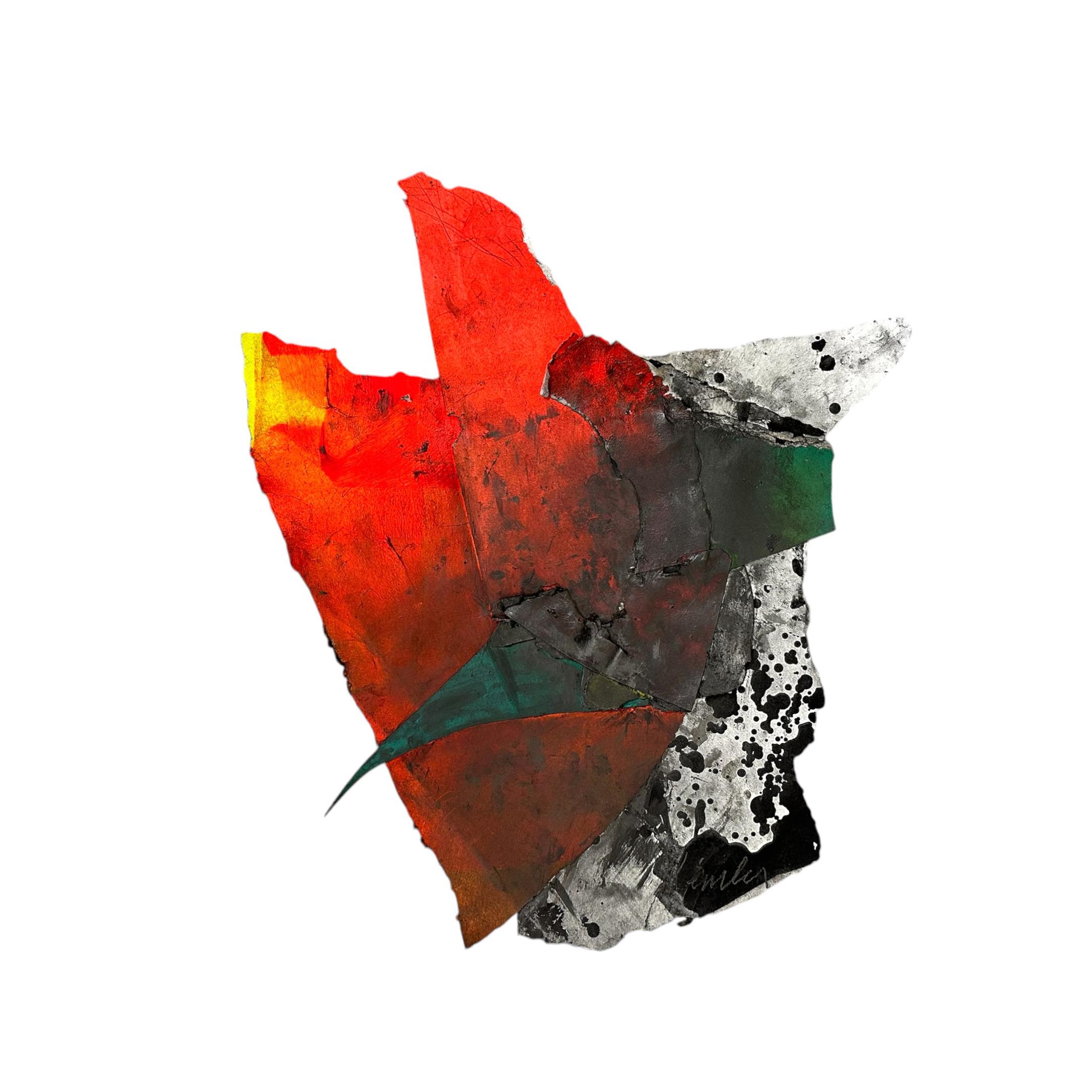 Tríptico collage - Collage abstracto de pintura y carboncillo de Wesley Kimler, enmarcado 7