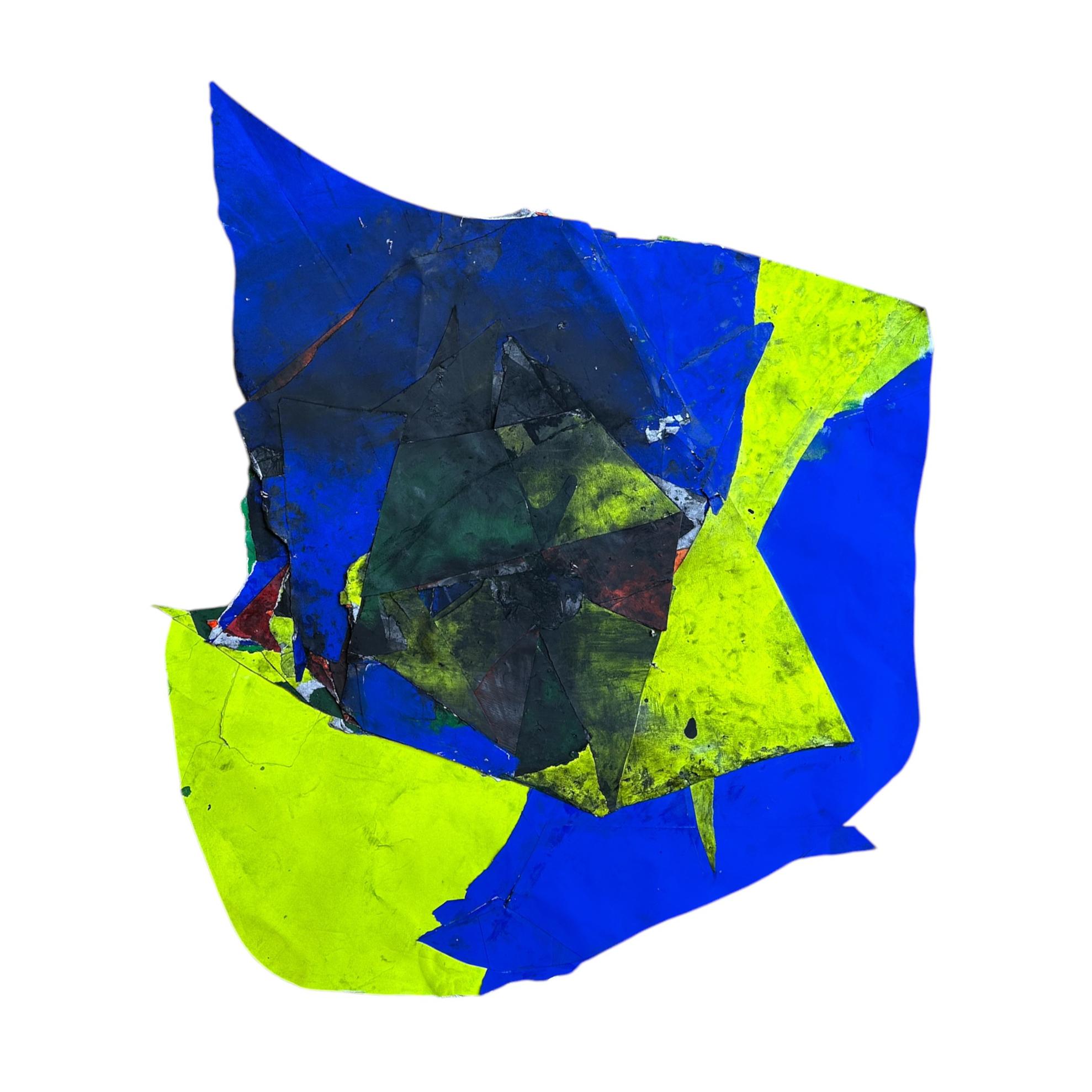 Peinture expressionniste abstraite contemporaine, collage de couleurs vives, encadrée - Expressionnisme abstrait Mixed Media Art par Wesley Kimler
