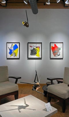 Collage Triptych - Paint and Charcoal Abstract Collage by Wesley Kimler, Framed