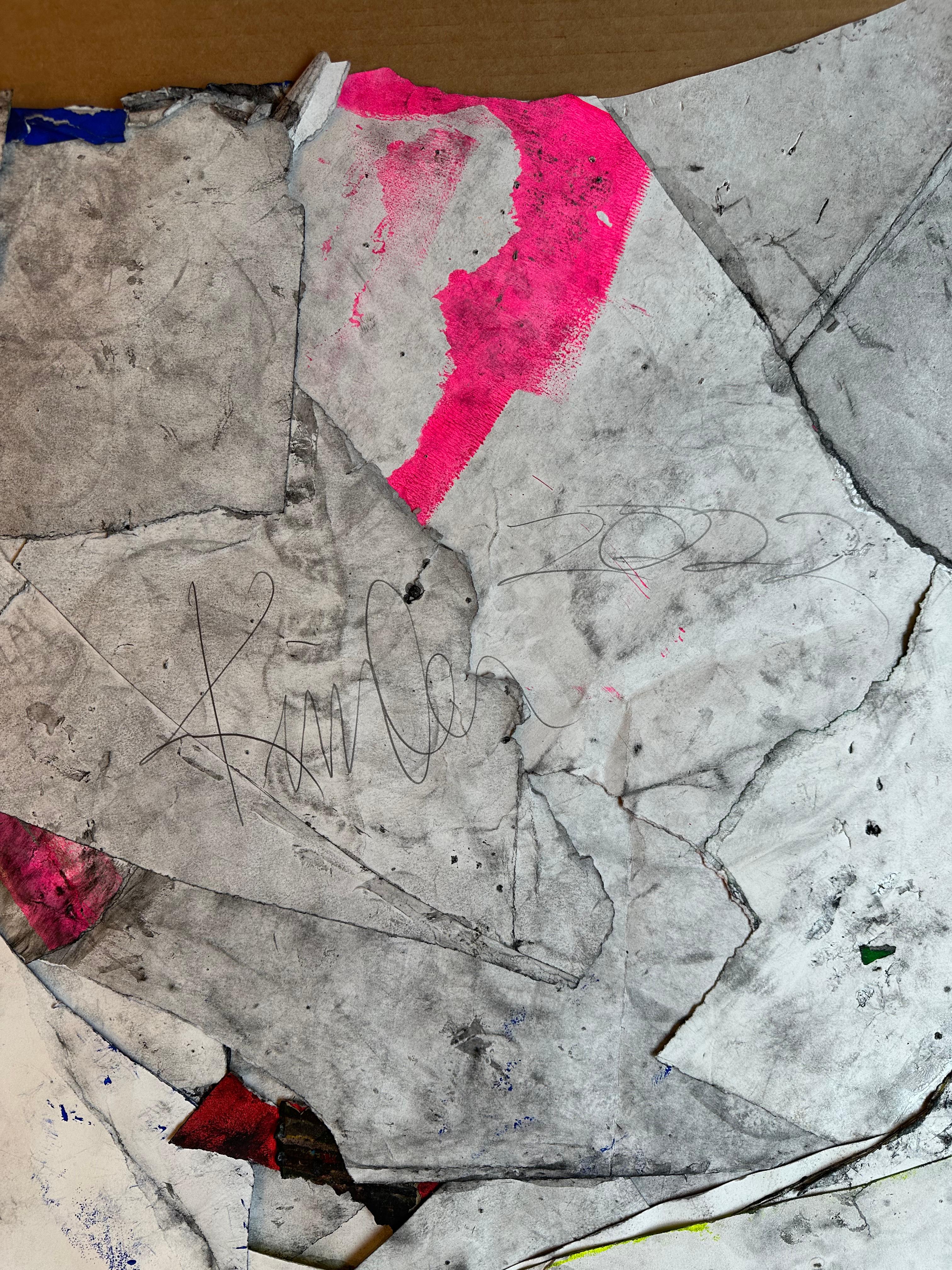 Peinture expressionniste abstraite contemporaine, collage de couleurs vives, encadrée en vente 1