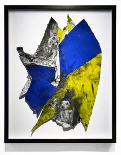 Collage - Collage abstracto de pintura y carboncillo de Wesley Kimler, enmarcado