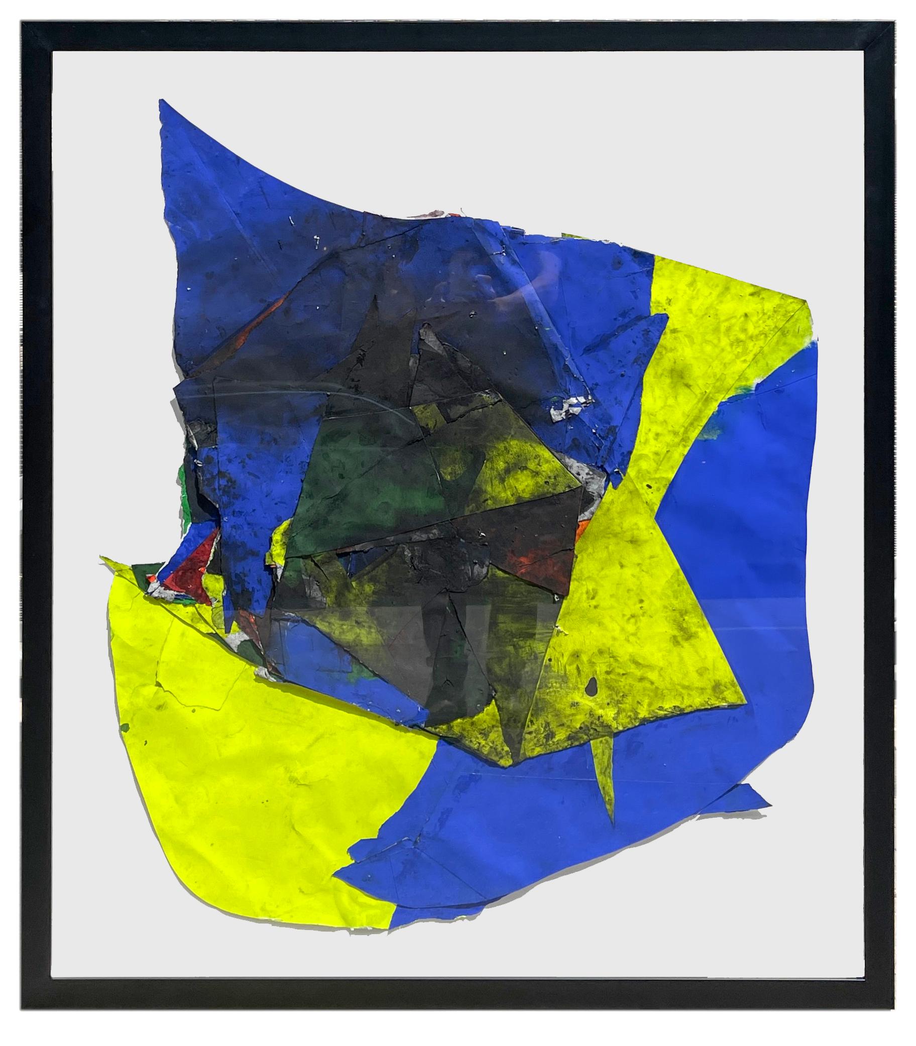 Pittura espressionista astratta contemporanea, collage di colori vivaci, incorniciata