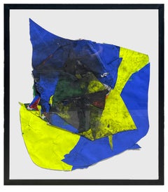 Contemporary Abstract Expressionist Painting, Vivid Color Collage, Framed