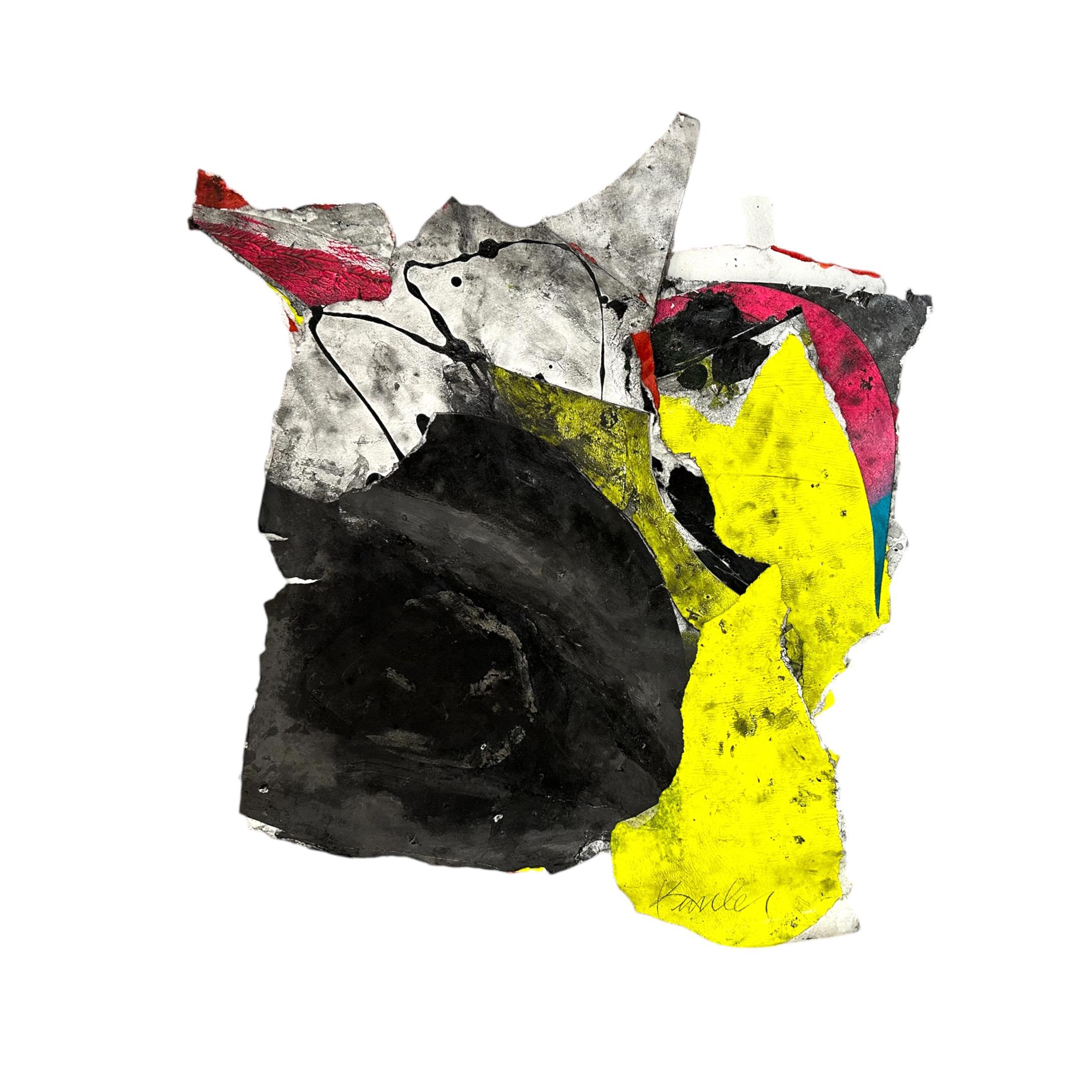 Tríptico collage - Collage abstracto de pintura y carboncillo de Wesley Kimler, enmarcado 6