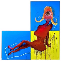 Elly May Kelly, Pintura al óleo abstracta de tres paneles de una figura - Wesley Kimler
