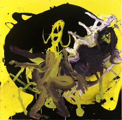 Figure - Original Abstract Oil Painting, Bright Yellow and Black with Figures