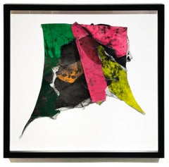 Abstrakte Collage aus Farbe und Kohle von Wesley Kimler, in Schattenfugenrahmen