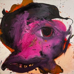  The Pink Musketeer, Black Abstract Figure with Bright Fuchsia, Red, and Orange