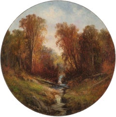 Antique Autumn Stream, Landscape by Wesley Webber (1839-1914, American)