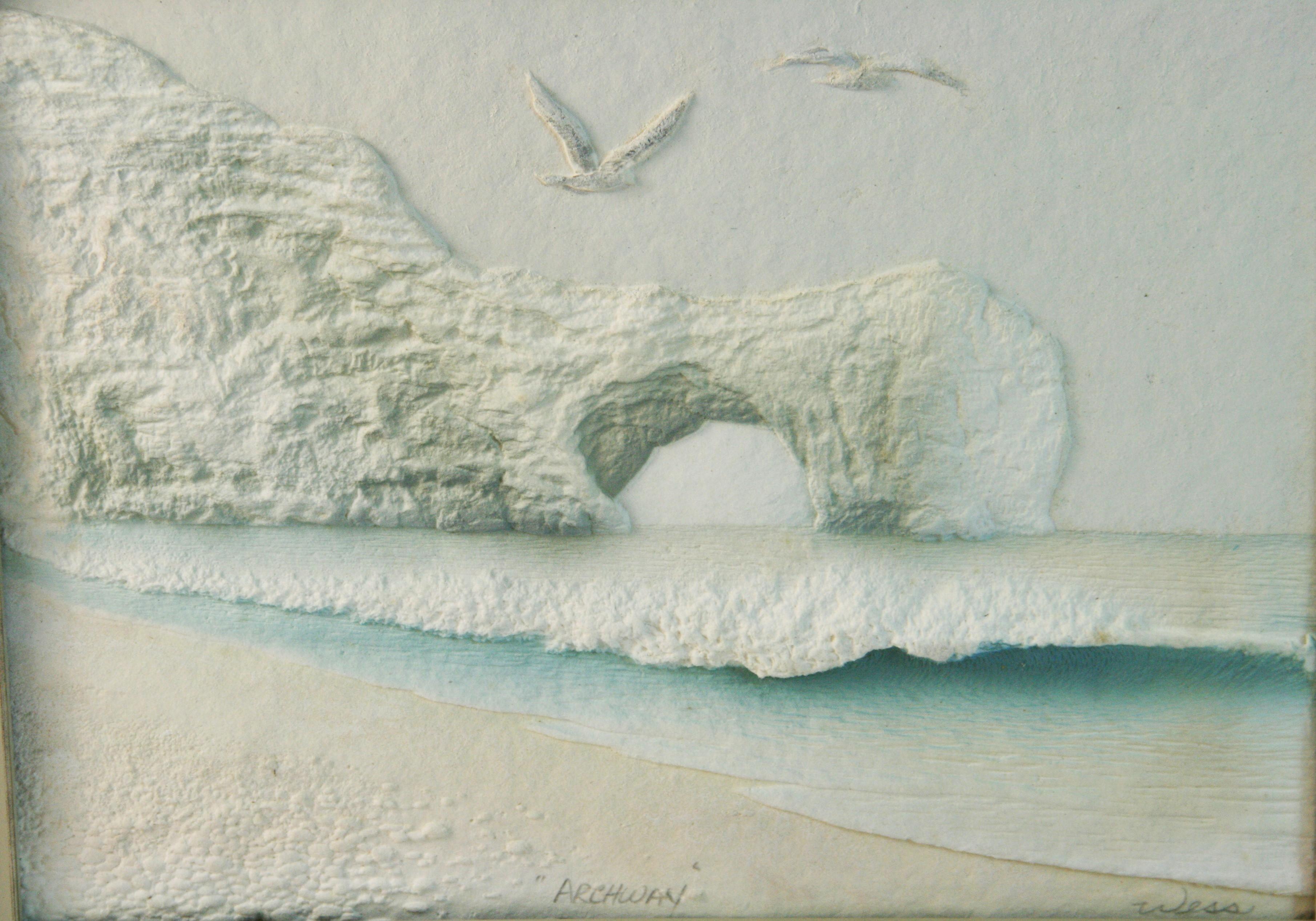 Landscape Painting di Wess - Arte della cartapesta fatta a mano in riva al mare "L'arco".