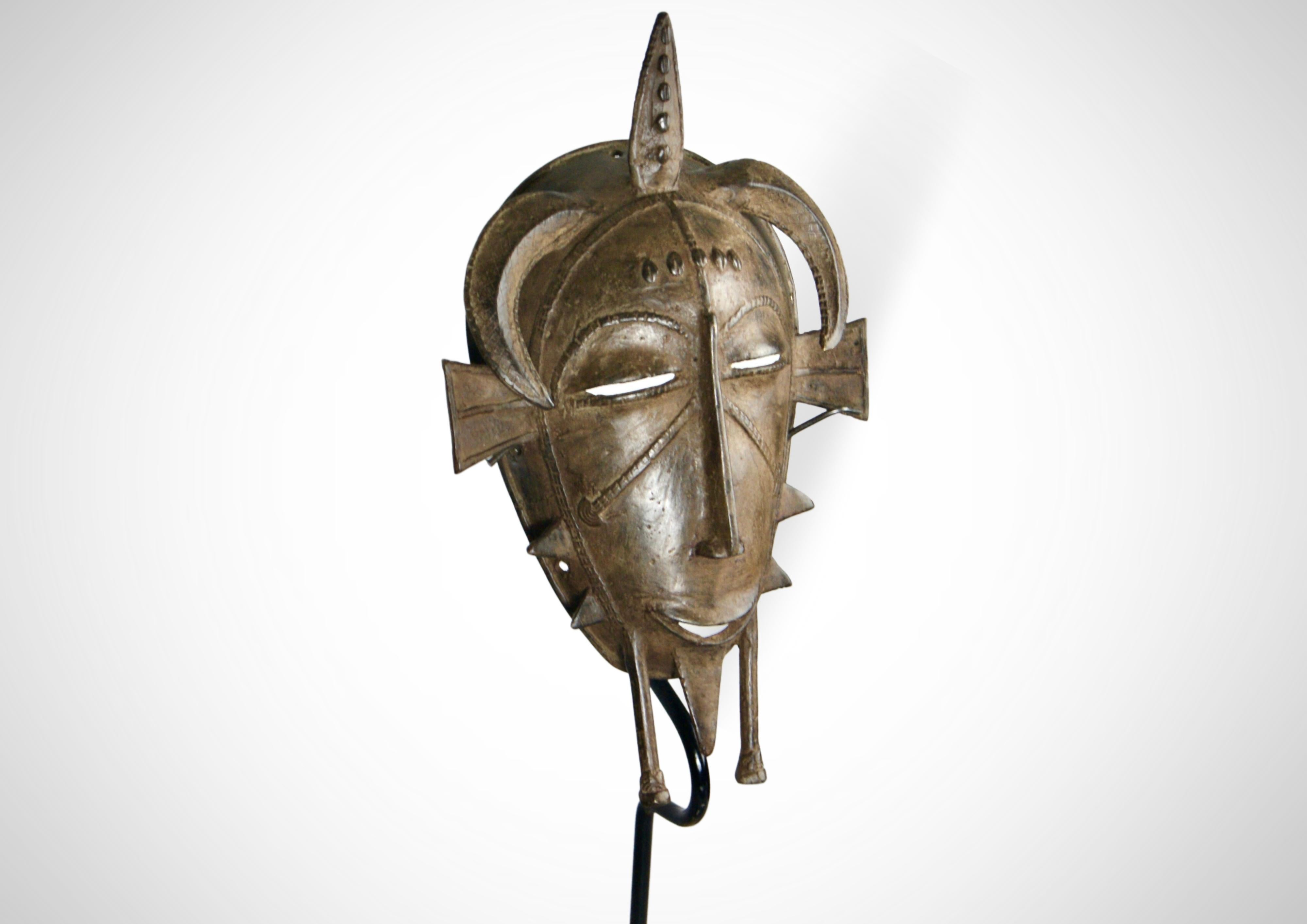 Hand-Crafted West Africa Senufo Cast Bronze Mask Kpelie, Circa 1950s For Sale
