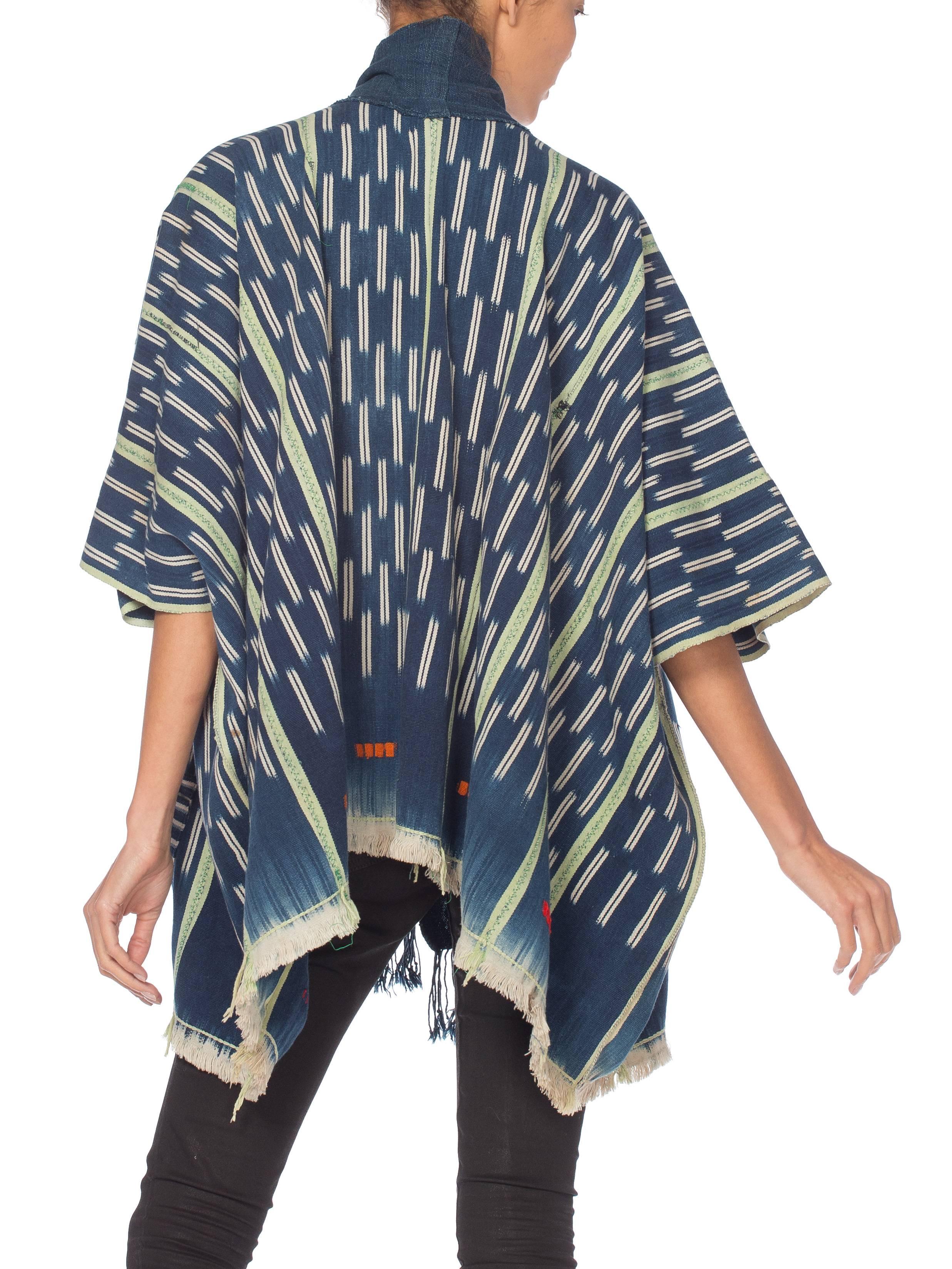 MORPHEW COLLECTION Indigo Blue & Green Cotton Handwoven African Oversized Ponch 6