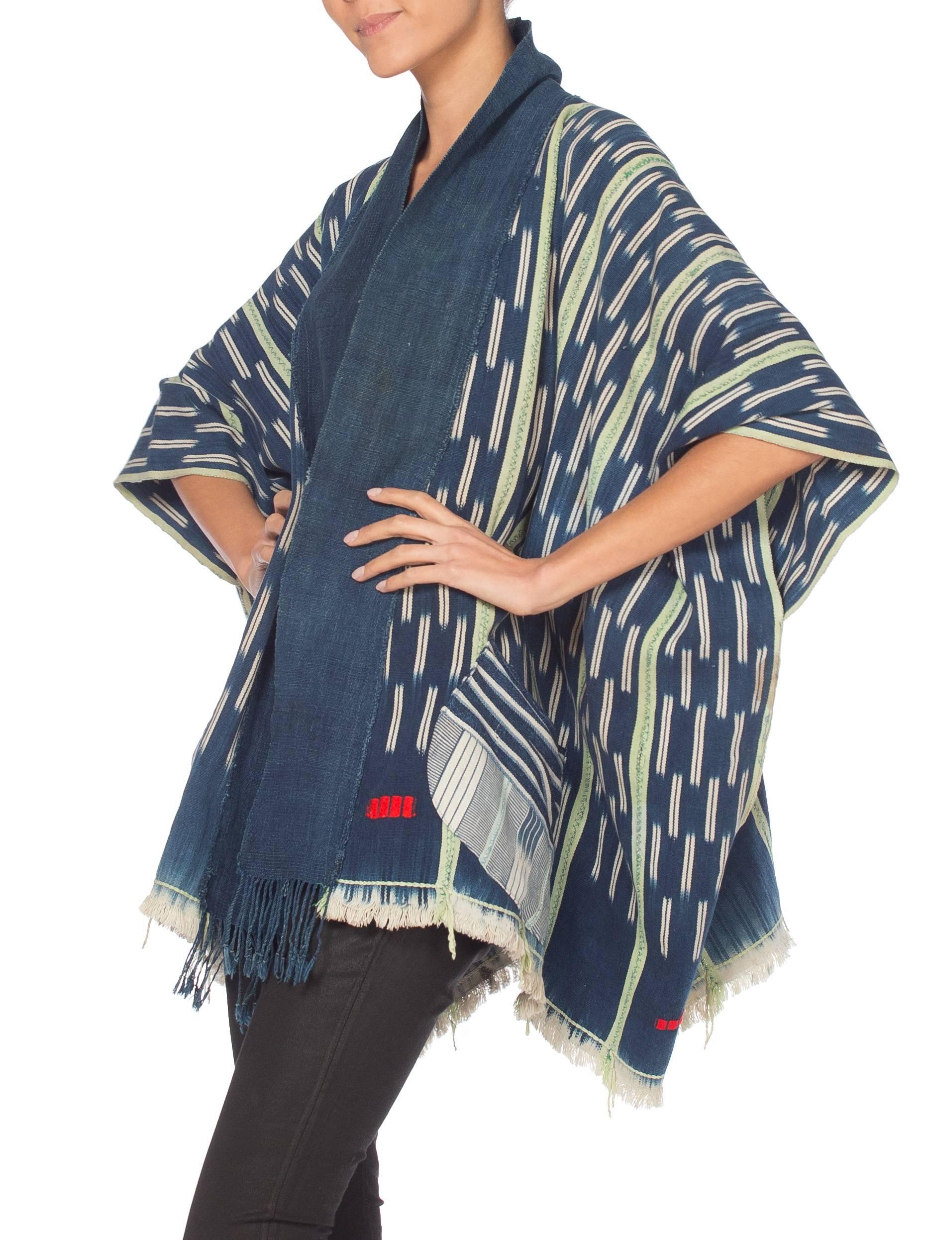 MORPHEW COLLECTION Indigo Blue & Green Cotton Handwoven African Oversized Ponch 10