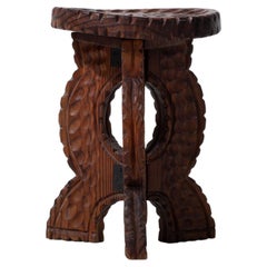 West African Primitive Gouge-Carved Stool, 1950s